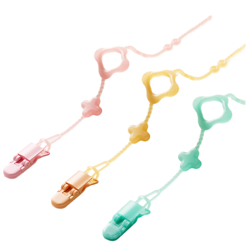 COOKSS婴儿牙胶防掉链绳子安抚奶嘴链夹子宝宝硅胶防丢链磨牙玩具两条