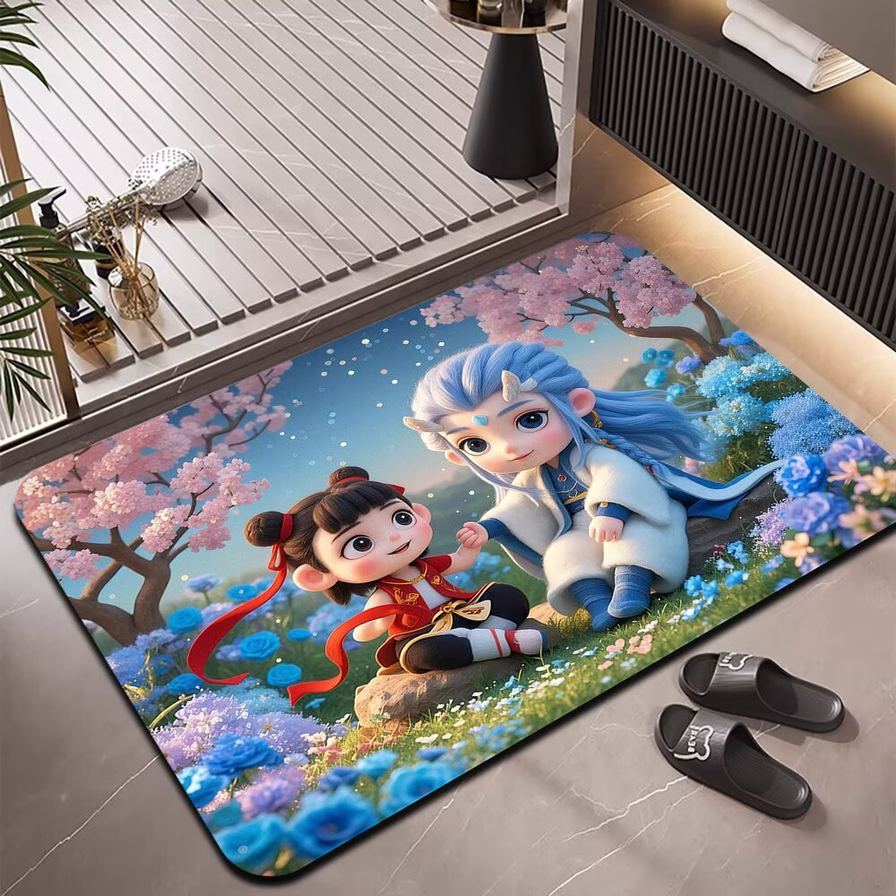 哪咤硅藻泥吸水地垫浴室卫生间门口防滑脚垫入户门垫进门厕所地毯 哪吒童年【硅藻泥吸水防滑垫】 50*80厘米