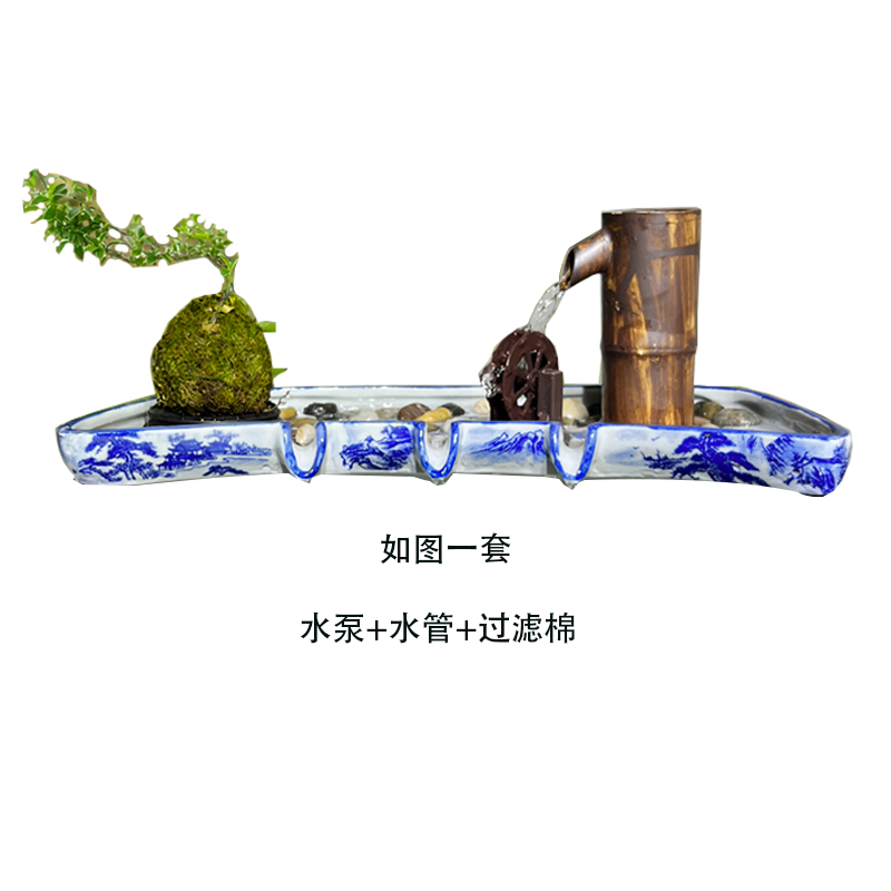 陶瓷流水器大型魚池魚缸假山水景盆景流水?dāng)[件循環(huán)過濾裝飾造景 3個(gè)出水口青花39.5