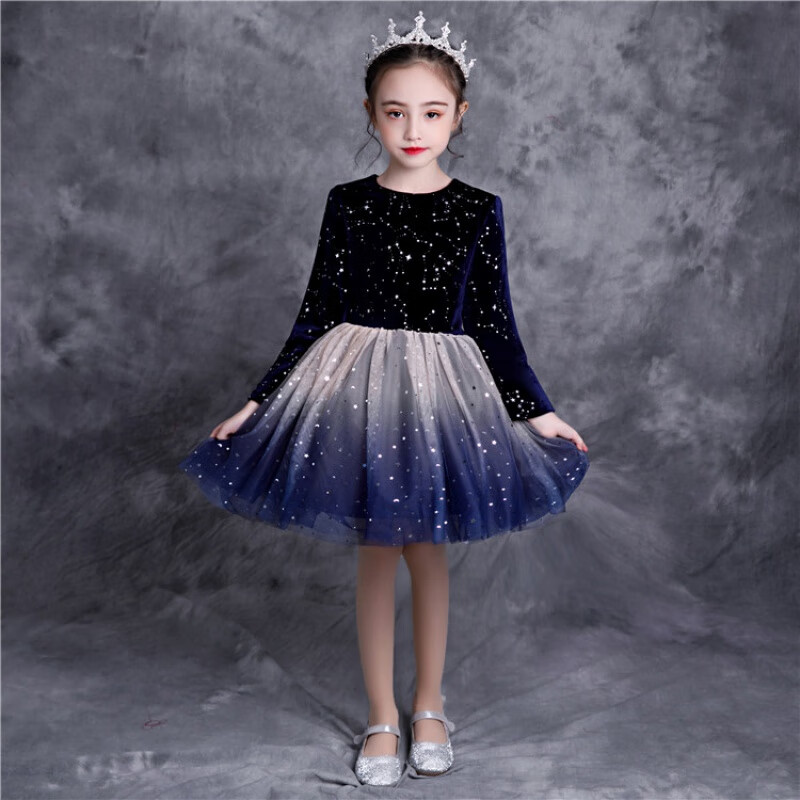 攜魚2025元旦新款大合唱演出服中小學(xué)生詩歌朗誦表演大合唱團(tuán)主持禮服 藏青色女星星沙B款 M 180c