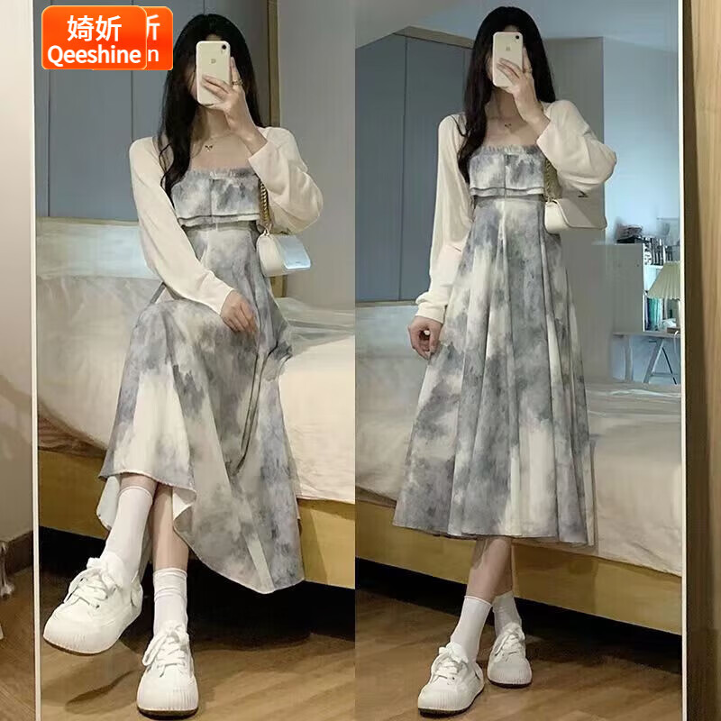 婍妡煙雨江南水墨暈染裹胸裙夏季高級(jí)感裙子一字肩抹胸收腰吊帶連衣裙 單件開(kāi)衫 3XL 建議150-165斤