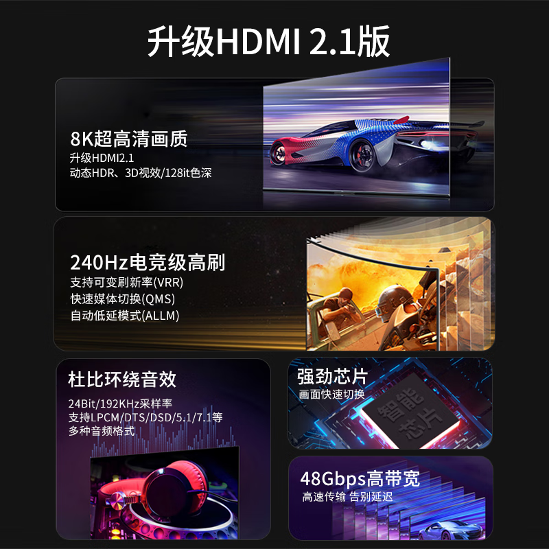 春程三进一出高清HDMI2.1切换器8K 60Hz高清3进1出PS5/4游戏机电脑分配器屏幕投屏器 共享器 三台切换 灰色