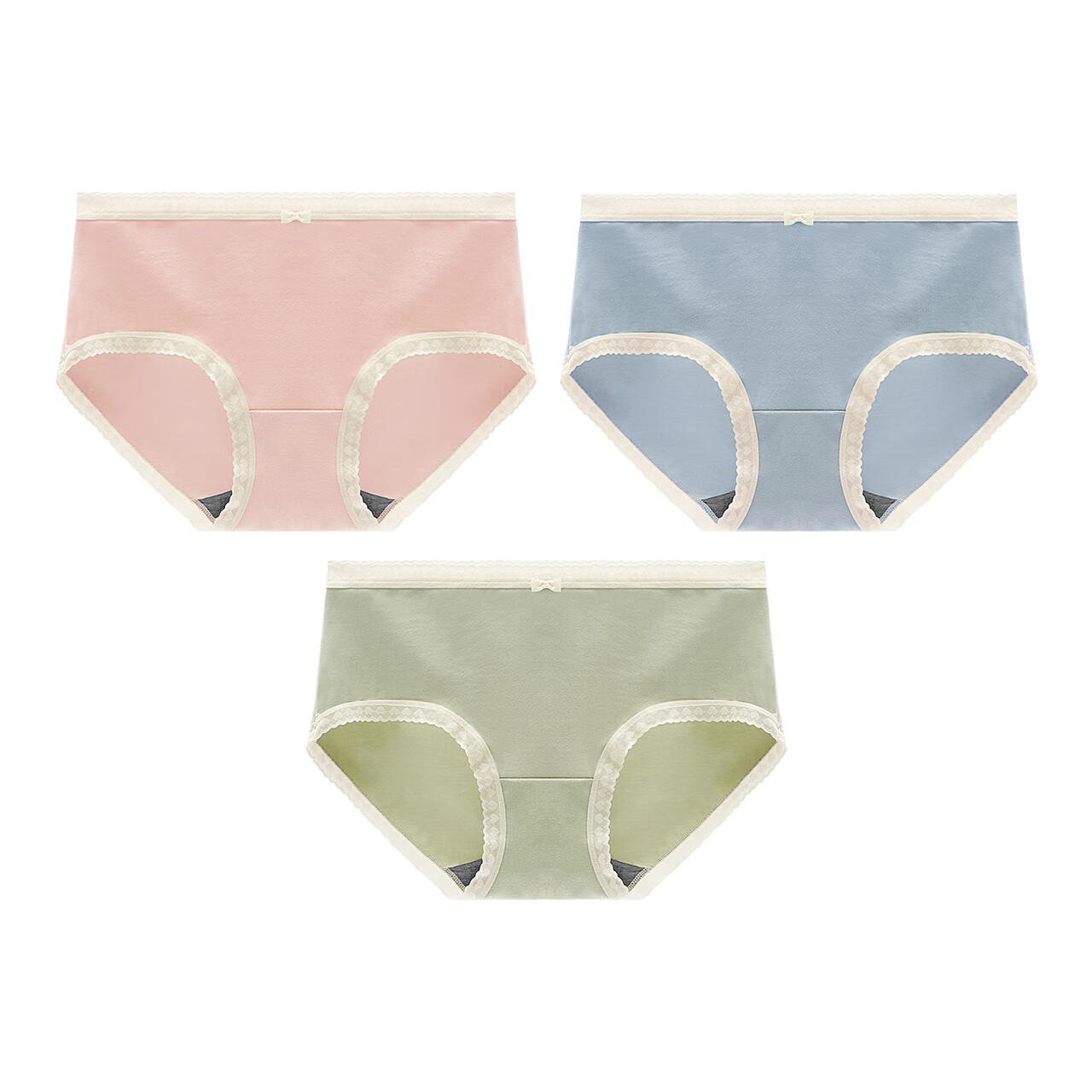彩田内裤女澳洲棉 中腰透气提臀性感蕾丝边学生少女三角裤 抗菌底 组合二海贝粉 蓝 静绿色 3条 M 适合80-100斤左右