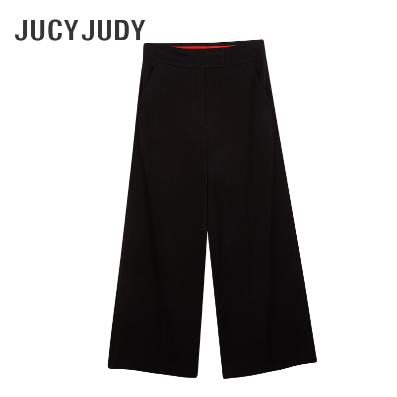 Jucy Judy2020年春季新款商场同款纯色阔腿裤高腰长裤女JTPT123B 黑色 28/M