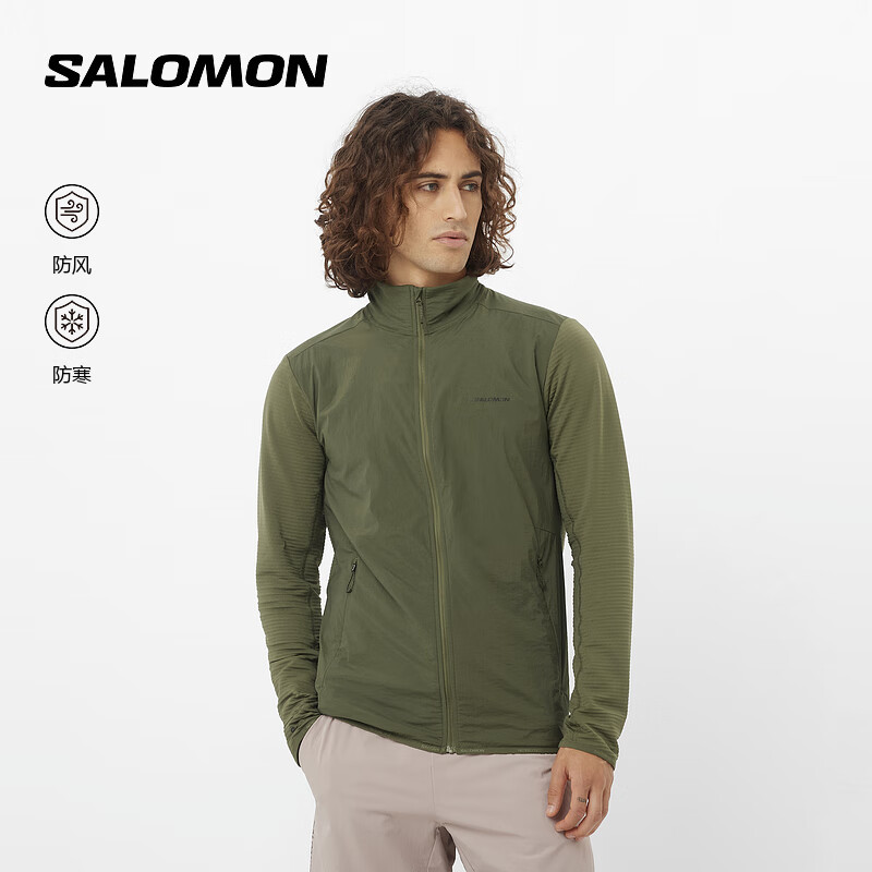 薩洛蒙（Salomon）男款 戶外運(yùn)動防風(fēng)舒適外套中層抓絨衫 SNTIAL LIGHTWARM HYBRID 葉綠色C25408 M