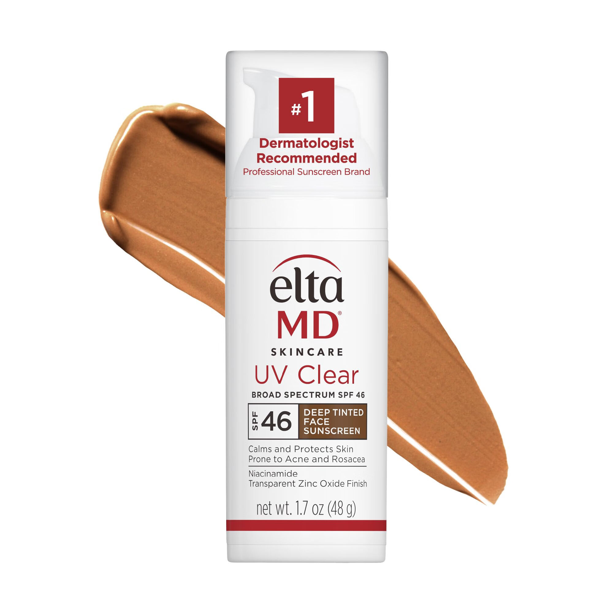 Elta MD SPF46深色调面部防晒霜 敏感肌无油保湿 矿物防护 50ml 有色调 1.7 Oz. (约 48 g) * 1 件装