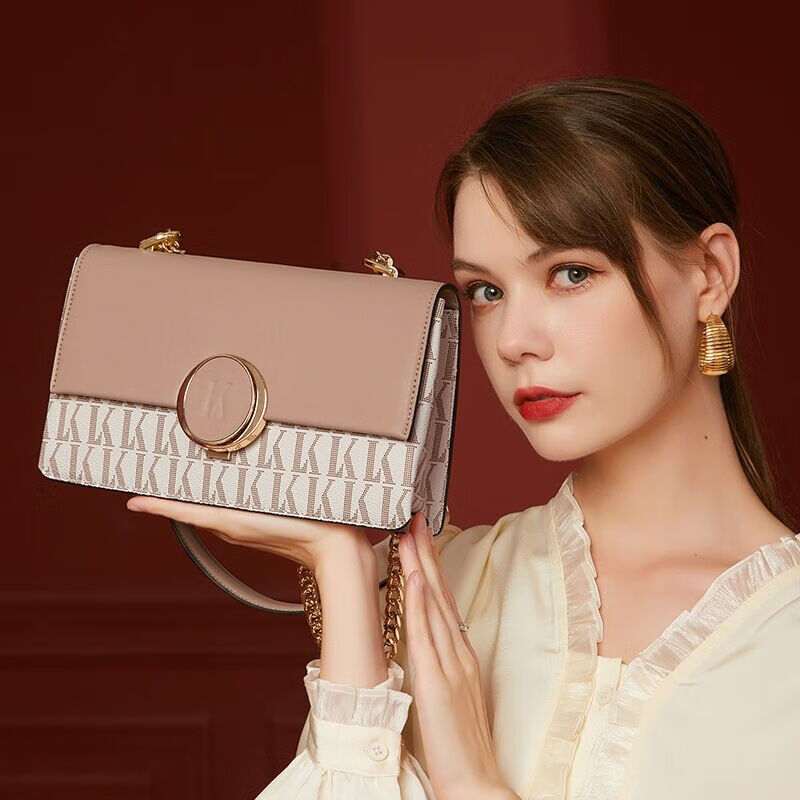 酷奇袋鼠包包酷奇女包轻奢单肩包女士斜挎包腋下链条包送女友老婆生日礼物 卡其色 +礼盒包装