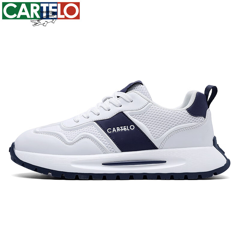 卡帝乐鳄鱼春夏新款男鞋时尚休闲运动鞋男士低帮透气网面鞋潮流百搭鞋子 白蓝 39
