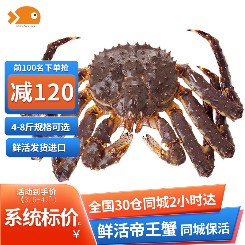 【活鲜】喵和渔 鲜活帝王蟹帝皇蟹俄罗斯大螃蟹阿拉斯加海鲜 4.1-4.5斤/一只 （鲜活发货）