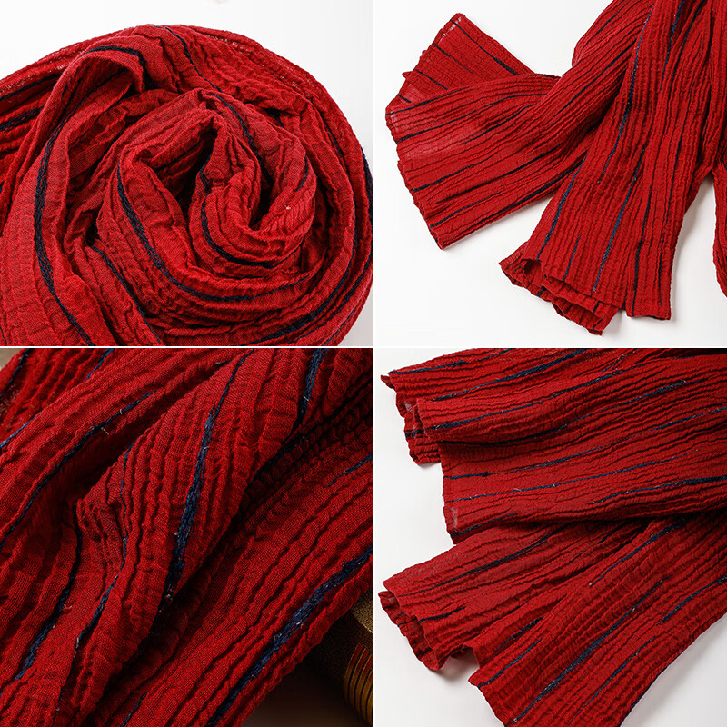 礼汀织就亚麻围巾春秋季男冬季复古文艺男士学生新款围脖护颈礼品 暗红 均码 1个