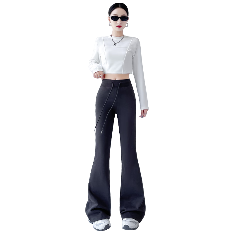 貓人（MiiOW）美式微喇叭運(yùn)動褲女士2025新款春秋高腰顯瘦提臀馬蹄褲小個子衛(wèi)褲