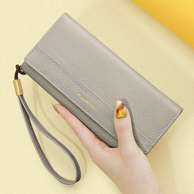 英伦保罗真皮女士钱包女款2026新款长款钱夹大容量现金高级感卡包生日礼物 大象灰