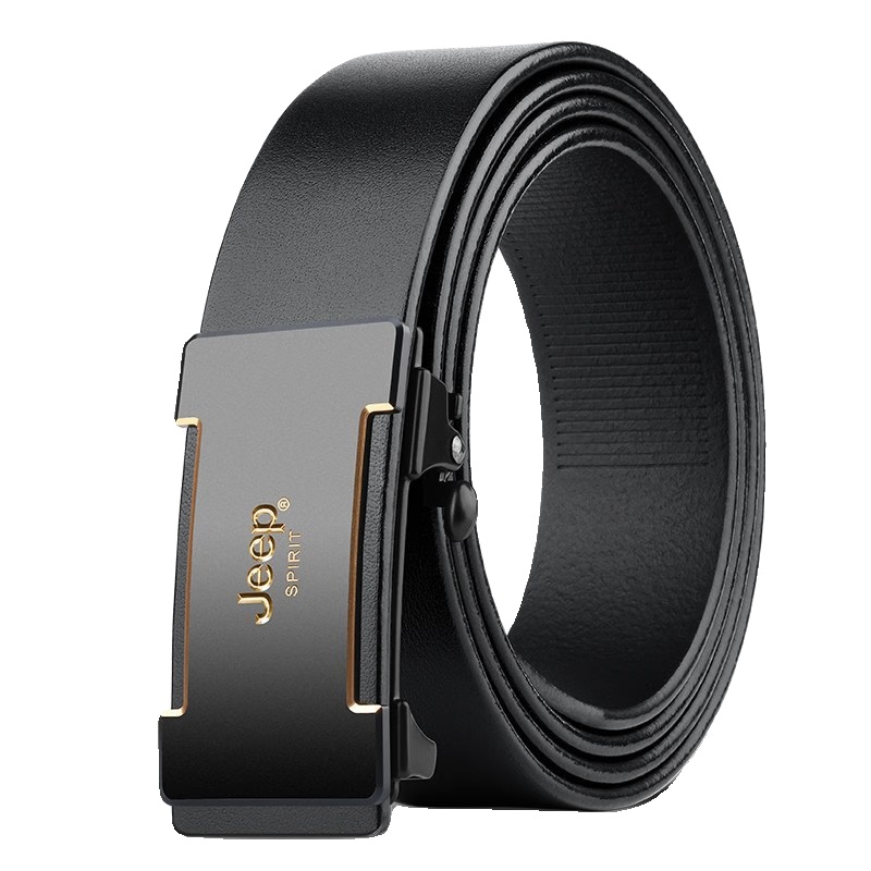 JEEP SPIRIT吉普皮带男士纯牛皮自动内扣腰带商务头层牛皮年轻人裤带 黑色 125cm