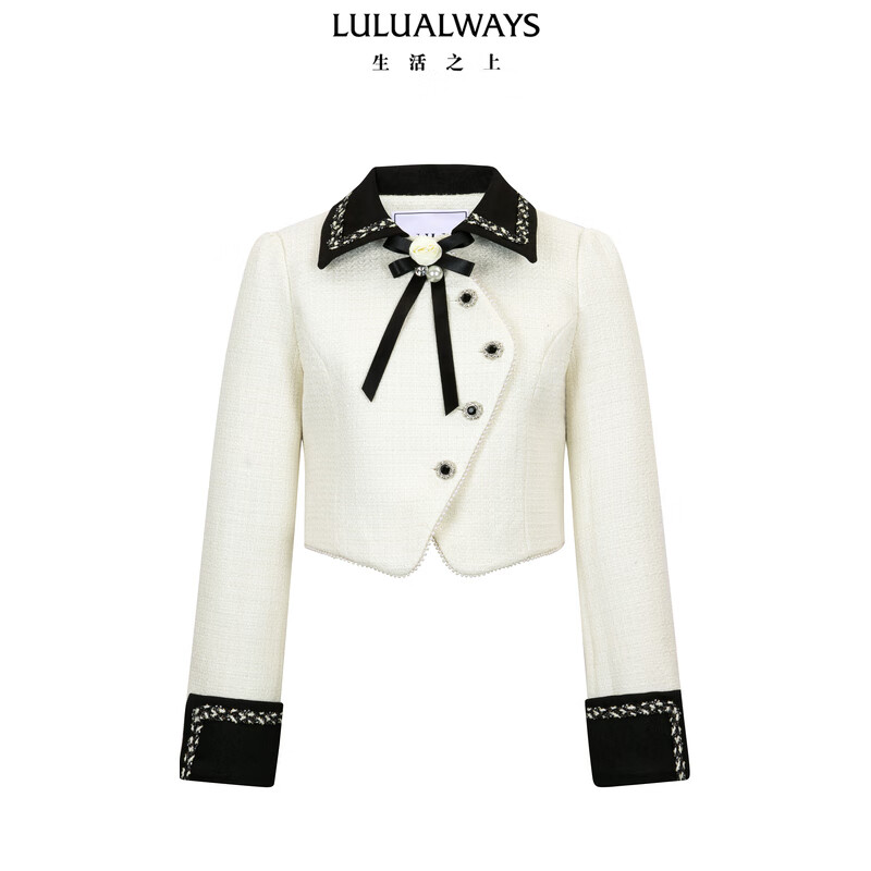 LULUALWAYS【商场同款】25春季新款优雅气质千金风小香风短外套女 白色 XL