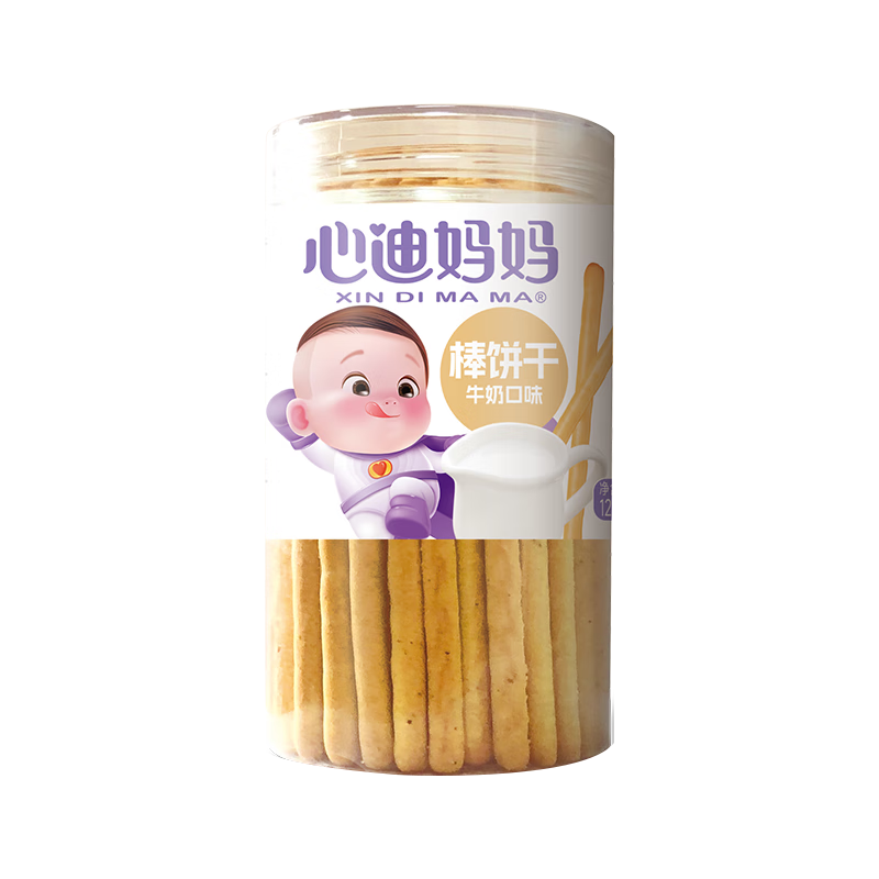 心迪媽媽棒餅干兒童零食手指餅干磨牙棒鍛煉抓握哄娃解饞出行牛奶味125gt