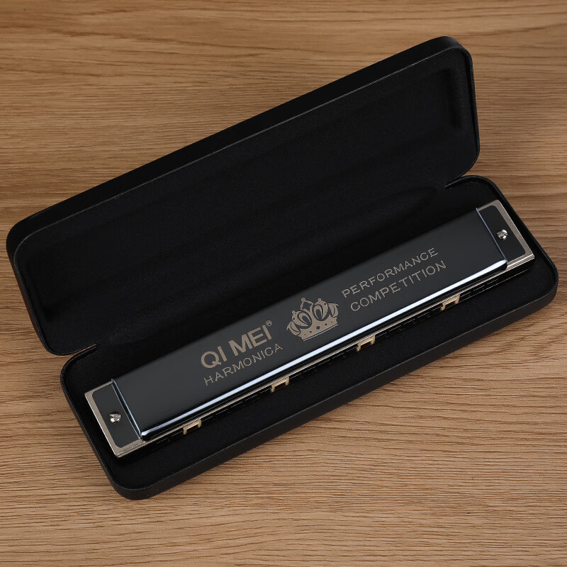 奇美24孔黑霸王比赛口琴复音C调口琴成人儿童专业演奏级重音口琴 奇美24孔黑霸王口琴-复音黑色