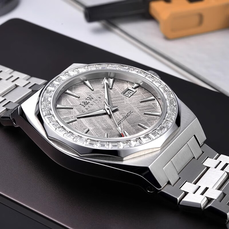 爱沃驰瑞士全自动进口机芯陨石美学50米防水机械表七夕生日礼物送男友 平圈雪花白|进口机芯