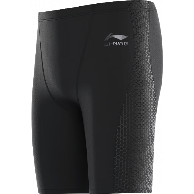 李寧（LI-NING） 泳褲男士速干暗紋印花競速及膝游泳褲泡溫泉男泳衣訓練游泳裝備 進(jìn)階黑 XL 【身高175-180體重65-75kg】