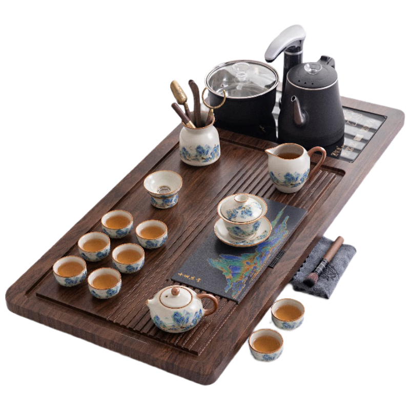 領(lǐng)藝汝窯千里江山配萬(wàn)里河山茶盤(pán)茶具套裝家用陶瓷自動(dòng)燒水一體式套餐