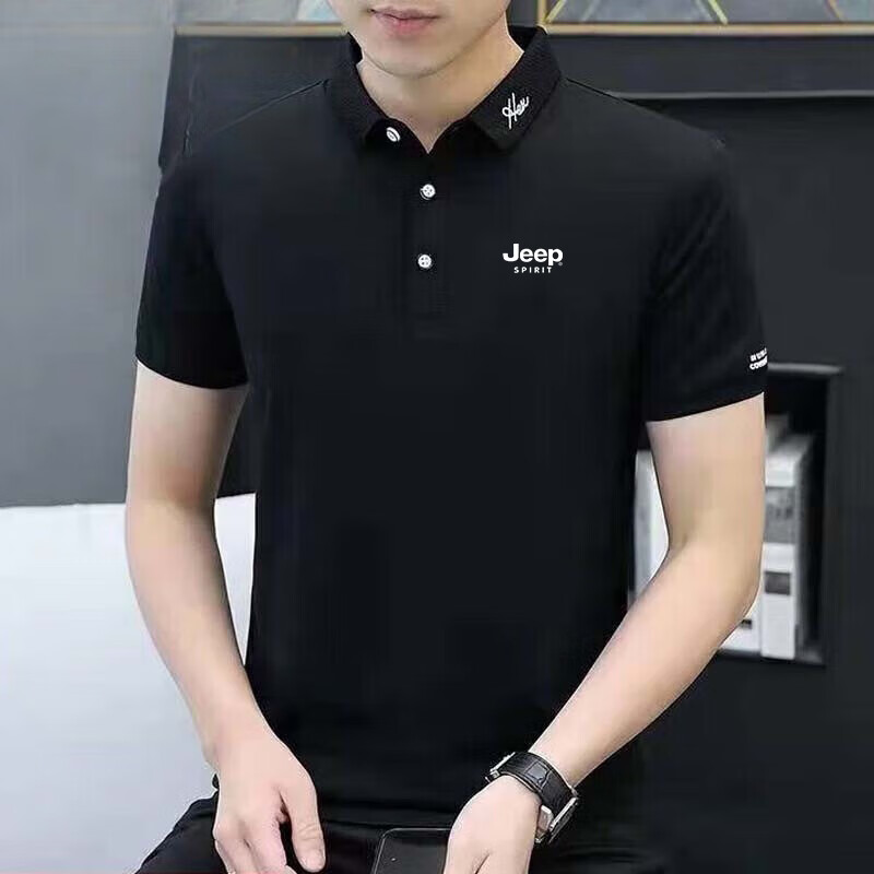 JEEP SPIRIT吉普短袖T恤男夏季半袖翻领POLO商务纯色保罗衫半截袖 A126-1-K213白色 2XL （140-160斤）