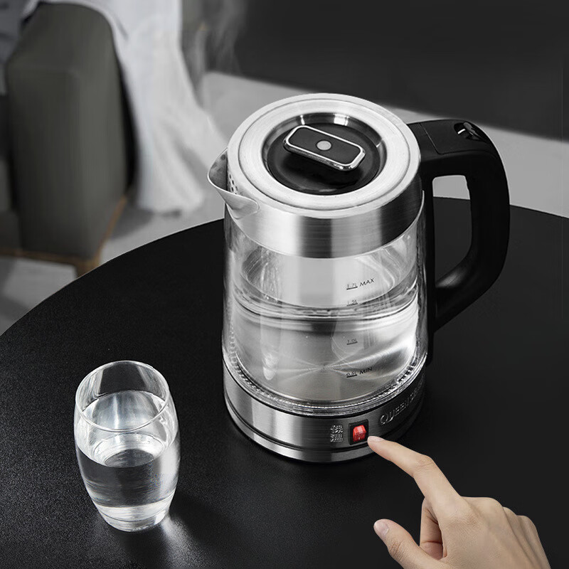 QUEENSENSE【顺丰速运】德国QUEENSENSE帝盛电热烧水壶高硼硅玻璃保温304不锈钢双层防烫自动断电恒温 1.7L 【尊贵版】英国温控+双层防烫+保温24H