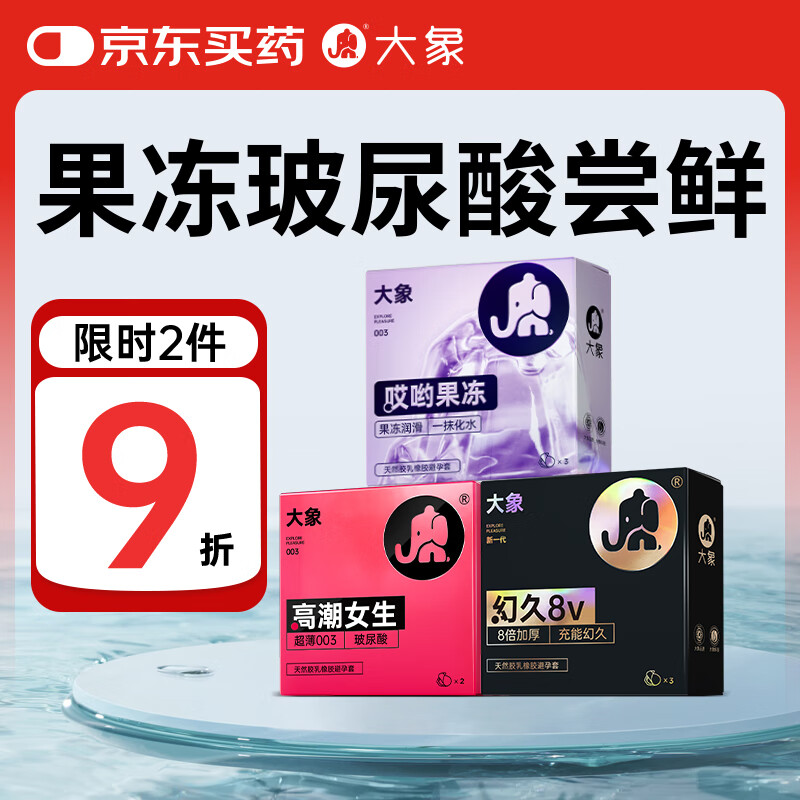 大象避孕套 玻尿酸润滑持久男女用套8只 水润加厚加时成人计生情趣性用品套套 【果冻玻尿酸】尝鲜组合8只