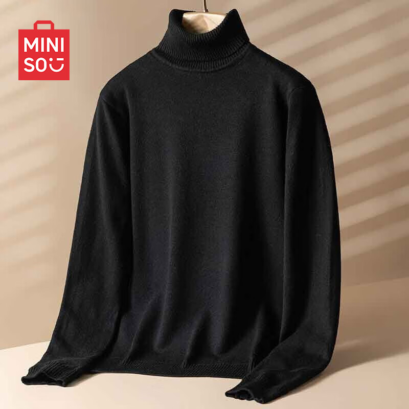 名创优品(MINISO)高领毛衣男宽松休闲百搭毛绒针织衫男士秋冬毛衫打底保暖上衣服男  【高领】黑色(空白) L 175(体重120-140斤左右)