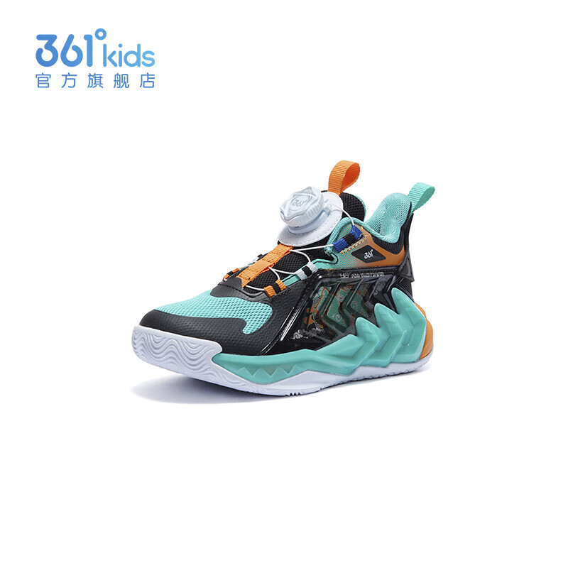 361°马到成功童鞋小童篮球鞋旋钮扣年春季新款运动鞋男童鞋子学生 湖水绿色/碳黑/电光橙色 32