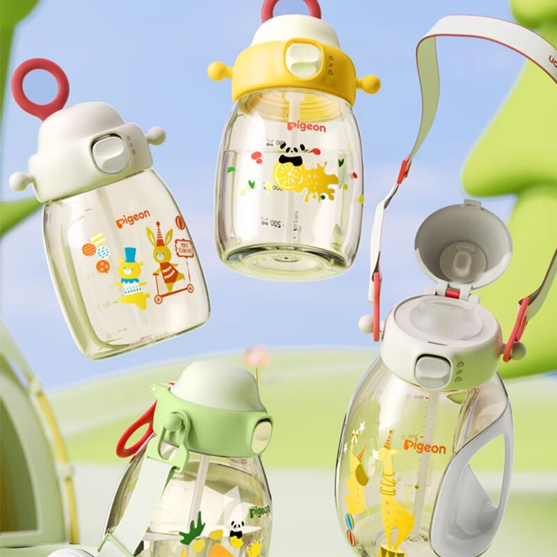 贝亲水杯 儿童水杯 宝宝喝水杯 大容量吨吨杯 PPSU材质双饮杯 吸管杯 450ML-动物派对-绿色-2岁+