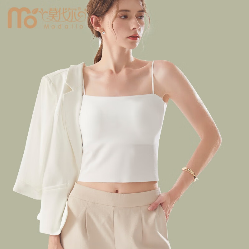 莫代爾美背吊帶背心女士內(nèi)搭帶胸墊文胸一體式內(nèi)衣無痕打底外穿抹胸上衣 【露臍款  細肩帶.一字領】溫柔 L F 80-115斤