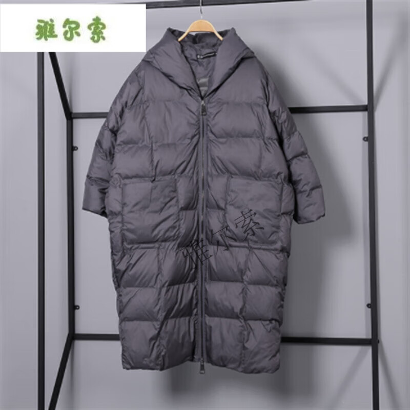 雅尔索欧美风冬季新款设计感女防风宽松加厚棉服中长款连帽外套女 灰色 均码