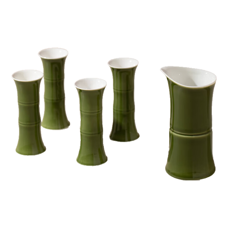 中潤瓷景德鎮(zhèn)陶瓷酒杯酒具酒壺酒瓶分酒器套裝家用創(chuàng)意竹節(jié)壺酒器定制 竹節(jié)葫蘆一壺四杯綠色