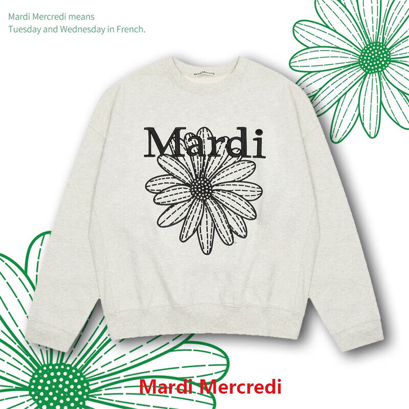 OEING&amp;mardi官方直营mardi卫衣小雏菊男女秋冬加绒薄款董洁印花刺绣 燕麦色黑花刺绣国内现货 均码 （加绒款）