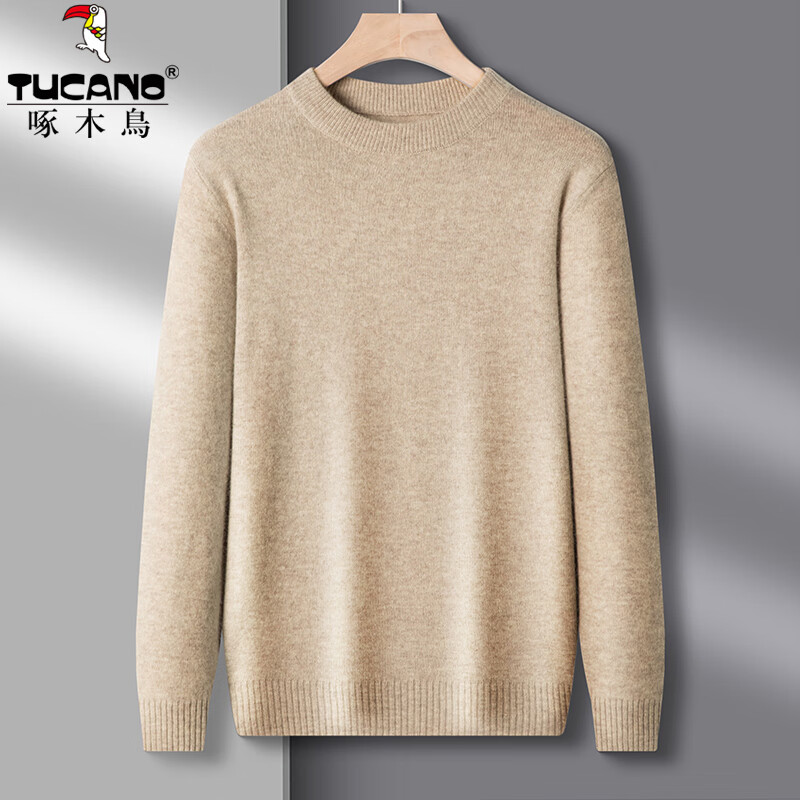 啄木鸟长袖毛衣男圆领纯色加厚男士针织衫冬季中年宽松非羊保暖毛衫绒衫 黑色 加厚 3XL (185) 推荐170-185斤