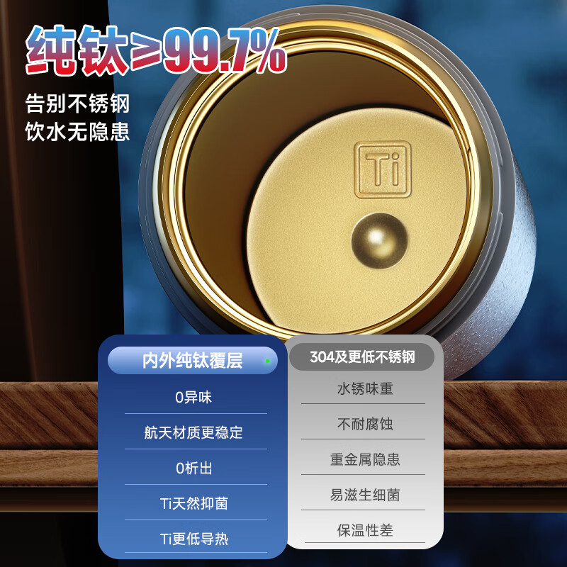 德国品质钛保温杯2026新款钛杯茶水分离杯泡茶杯男女士便携高颜值 雪花银【99.7%钛覆层】 500ml