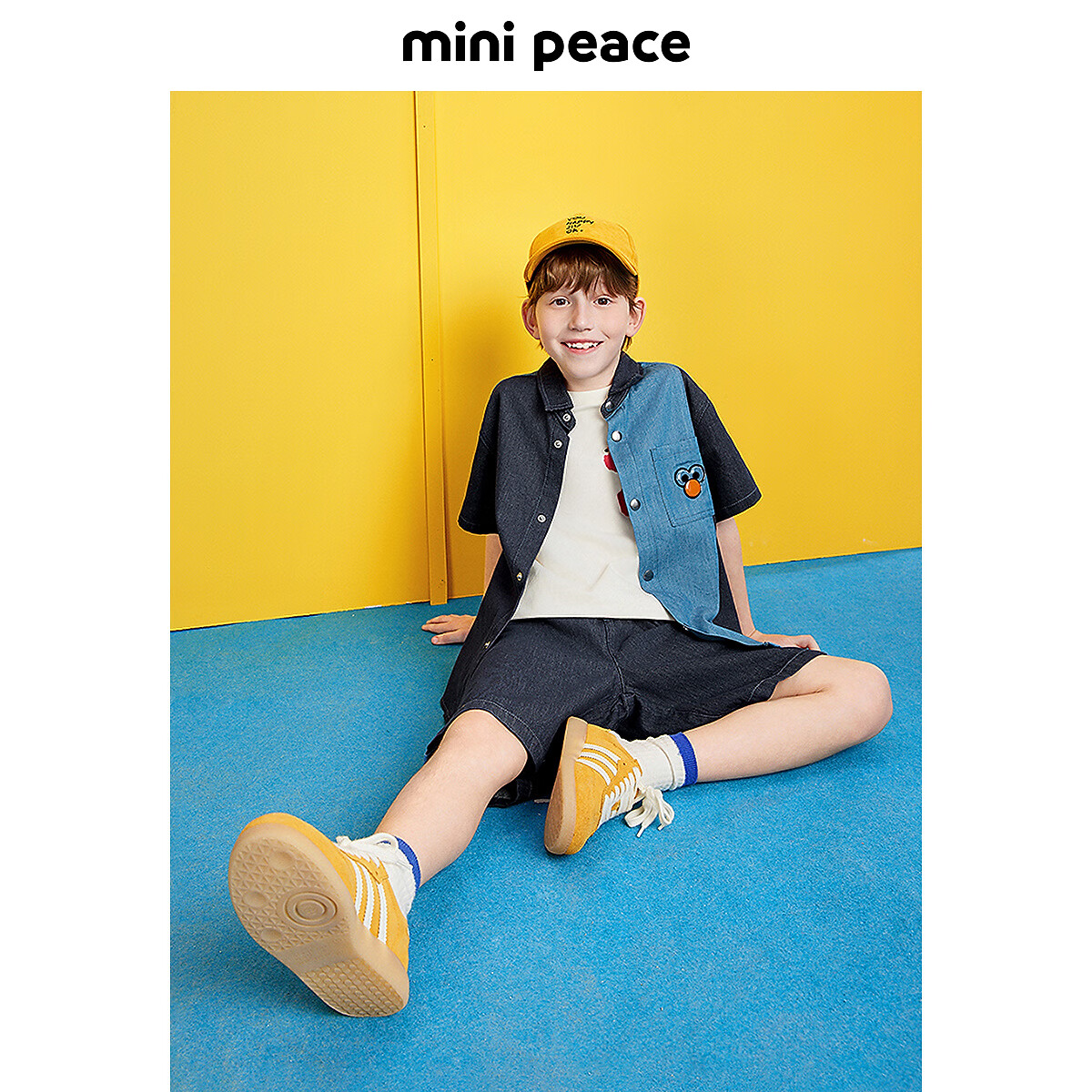 MiniPeace太平鸟童装夏新男童衬衫FACAF2202 牛仔深蓝 150