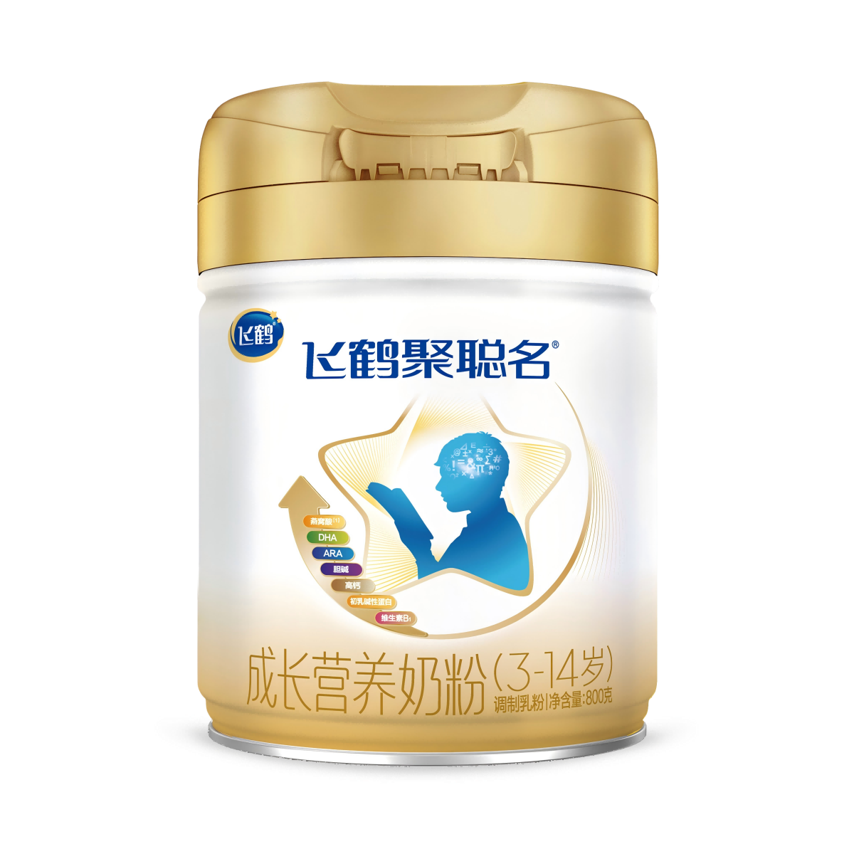 需首单：飞鹤 聚聪名DHA补脑学生专研配方奶粉(3-14岁) 800g罐装