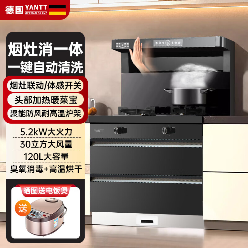 妍太太集成灶一体式大吸力抽油烟机燃气灶具蒸烤箱集成灶一体灶蒸烤碗柜燃气灶变频体感语音控制集成灶 D11烟灶碗柜