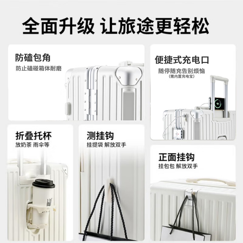 大嘴猴(paul frank)拉杆箱男防刮行李箱女轻音万向轮坚固旅行箱学生日系出差大皮箱 深灰拉链(杯架+usb)升级版 22英寸 单人短途