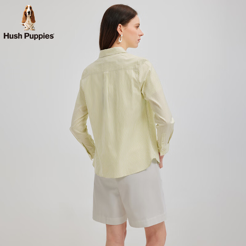 暇步士(Hush Puppies)【休闲简约】女装2025春秋棉感条纹彩色长袖衬衫 芦苇绿 M