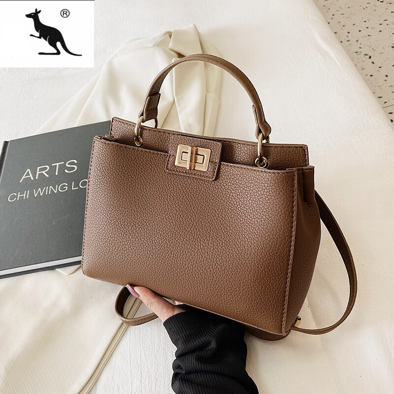 酷奇袋鼠（KUQIDAISHU）復(fù)古小眾包包女2024新款時(shí)尚蜥蜴紋質(zhì)感手提單肩包休閑百搭斜挎包 棕色