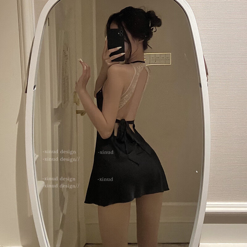 貝歌戀大碼情趣內(nèi)衣性感睡衣女夏季火辣冰絲吊帶睡裙薄款 黑色 均碼