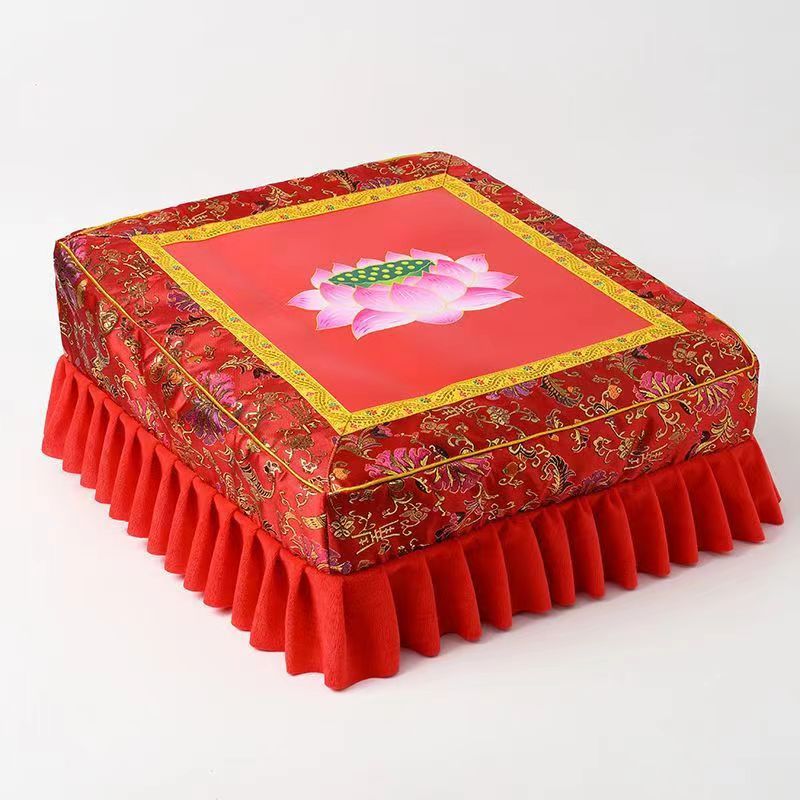 道八卦拜墊拜凳寺院墊磕頭跪墊蓮花拜佛堂佛前拜凳打坐凳 【皮革凳紅印刷布套】一品蓮花 48*48*23*17【普通框架】