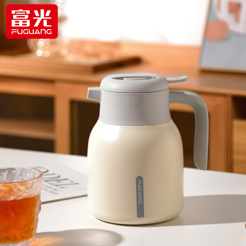 富光保温壶家用大容量保温水壶不锈钢热水壶学生暖水瓶宿舍热水瓶 米色 1200ml