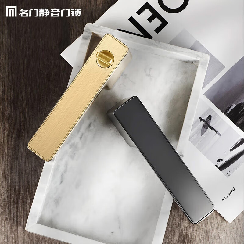 名门静音门锁磁吸静音极简门锁生态门现代房间室内卧室木门锁意式门把手 哑黑 左开