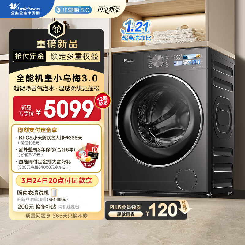 С��죨LittleSwan����Ͳϴ�»�ȫ�Զ����� �����ϴ��һ�塾С��÷3.0 TD10VE40����ƽȫǶ �Ծɻ��� 10���� ����