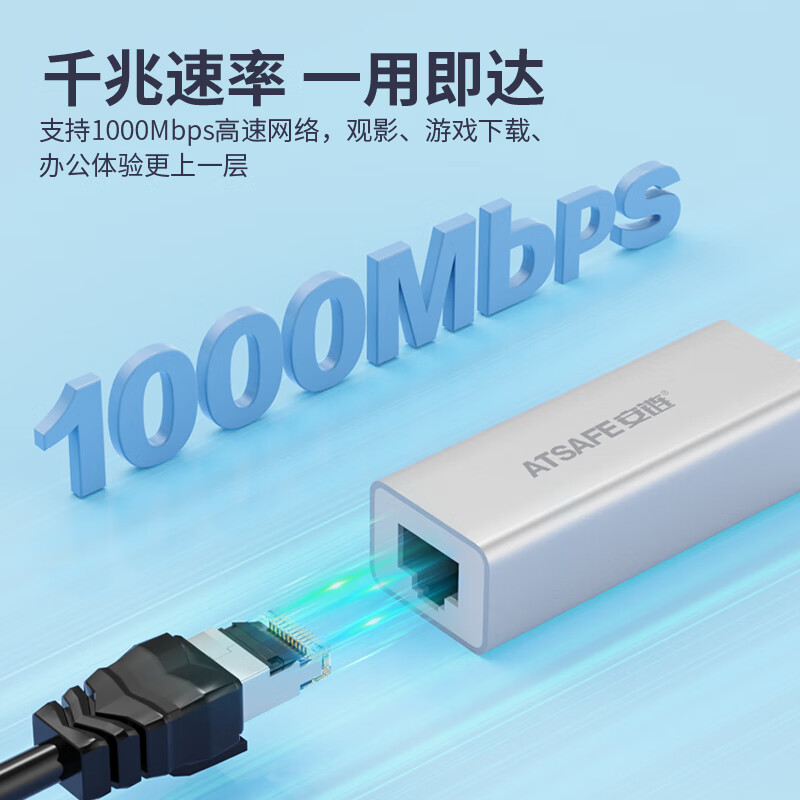 安链（ATSAFE）USB转有线网口 RJ45网线接口转接头千兆百兆网卡适用苹果Mac华为小米笔记本电脑外置扩展坞 USB3.0千兆网卡 AT1113