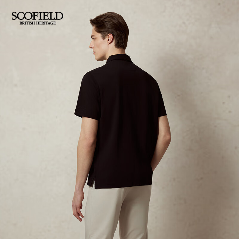 Scofield男士25年夏季新款棉质翻领纯色商务休闲宽松短袖POLO衫 黑色 L (175)
