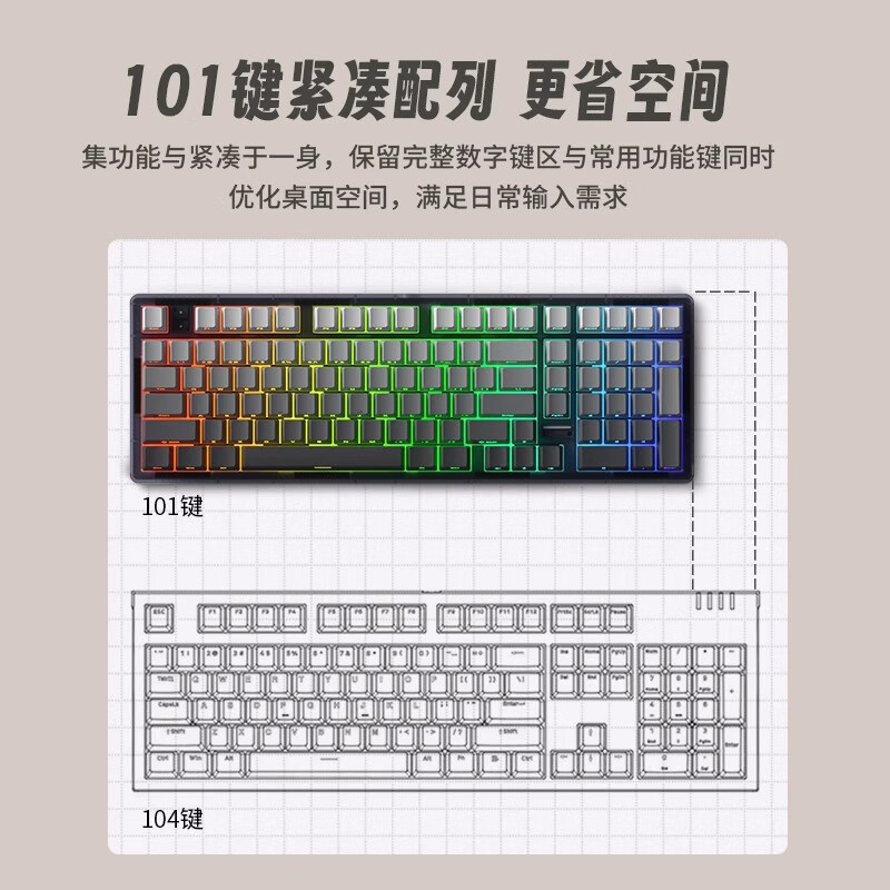 腹灵mk100微尘侧刻有线蓝牙无线机械键盘三模客制化电竞游戏办公静音 【三模】MK100黑曜石 微尘侧刻 音速轴【触发超快更顺滑】