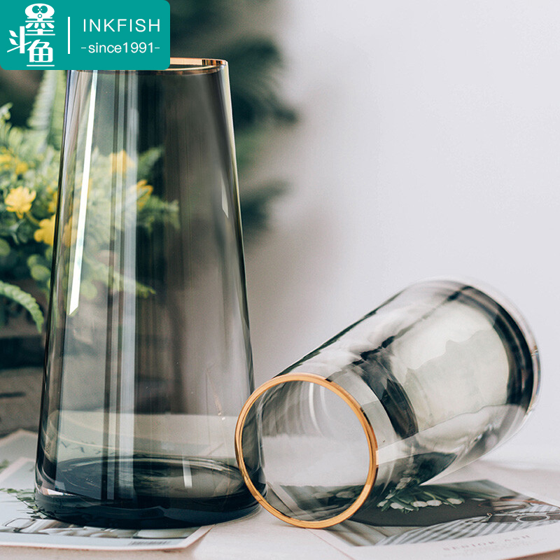 墨斗鱼 玻璃花瓶北欧风轻奢描金边花瓶摆件水培富贵竹玫瑰百合客厅桌面仿真花插花器0401怎么看?